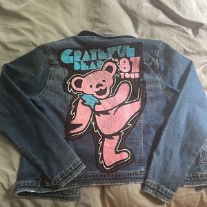 Blue denim jean jacket with Grateful Dead bear on back